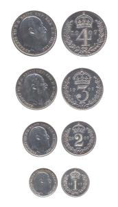 Great Britain, Edward VII, silver (4), Set of 4: 1 Penny, 2, 3 and 4 Pence, 1907. All UNC,