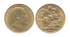 Great Britain, Edward VII, Gold, 1 Pound, Sovereign, 1910. About Extremely Fine.