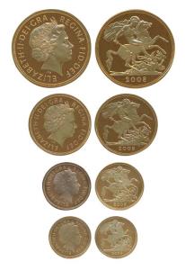 Great Britain, Queen Elizabeth II, Gold, Proof Sovereign Collection, £5, 2, 1 and ½ sovere