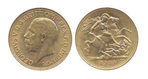 South Africa, George V, Gold, 1 Pound, Sovereign, 1929. About Extremely Fine.