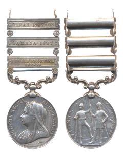 India Medal, Silver, Victoria, British and Indian soldiers supporting a standard on rev (M
