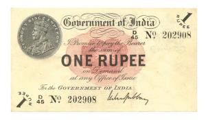 British India, George V, Rupee 1, 1st issue, 1917, signed M. M. S. Gubbay, (Jhun #1.1B). A