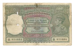 British India, George VI, Rupees 100, 1938, signed J. B. Taylor, Lahore, (Jhun# 7.1E). Goo