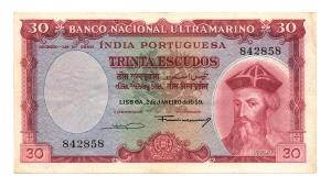 Indo-Portuguese, 30 Escudos, Banco Nacional Ultramarino, 7th issue, 1959, (Jhun# 35.2). Ve
