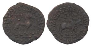 Indo-Scythians, Azes, Copper, 12.16 g, a bull walking to right with Greek legend around on