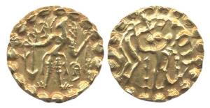 Samatata, Mainamati, Gold, Dinar, Archer type with the king standing to left holding bow a