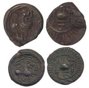 Vishnukundin, Copper (2), lion type with a lion standing to right on rev and a conch shell