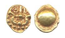 Shilaharas of Kolhapur, Gold, Double Fanam, 0.82 g, a stylized trident on obv and a goblet