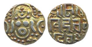 Kalachuris of Tripuri, Govindachandra deva, Base Gold, Lakshmi seated on obv, Nagari legen