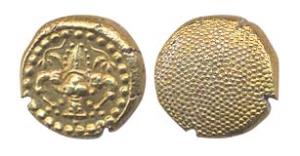 South India, Gold, 3.42 g, Pagoda, Single-Deity type Pagoda, with a crude imitation of Vis