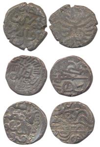Ruknu-ud-din Firuz Shah, Copper (3), set of 3 types: Narwar, Nagari and Dehli type. Fine t