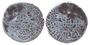 Akbar, Silver, Misqal, NM. Double struck, test marks, About Very Fine, Very Rare.