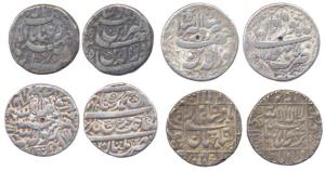 Silver (4), rupee, Jahangir, Ahmedabad and Lahore Mints; Shah Jahan, Multan and Surat Mint