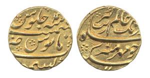 Aurangzeb, Gold, Mohur, Kashmir Mint, RY 4. Very Fine+, Extremely Rare.