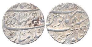 Shah Alam I, Silver, Rupee, Ahmadnagar Mint, AH 1123/5, mint name at top on rev. Broad fla