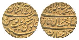 Muhammad Shah, Gold, Mohur, Shahjahanabad Mint, AH 115x/22, sahib-i-qiran type. Broad flan