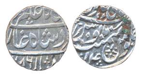 Shah Alam II, Silver, Rupee, Pali Humayunpur Mint, AH 1186/14. Mint name at top on rev. Ve