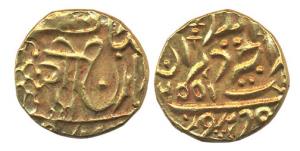 Umaid Singh, Gold, Mohur, with the name of George VI, go in Nagari on rev, VS 2001 (1944),