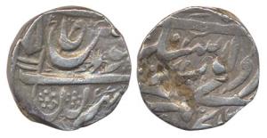 Hira Singh, Silver, Rupee, in the name of Guru Govind Singh (KM 2). Chop mark on rev, othe