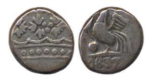 Silver, 2 Fanon, 1837, cock on obv (KM 55). About Very Fine, Rare.