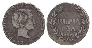 Goa, Pedro V, Silver, Rupia, 1857 (KM 279). Very Fine, Rare.