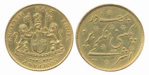 Gold, Mohur, ND, 1819 issue, arms on obv, Persian legend on rev (KM# 421.1). About Extreme