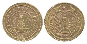 Double Pagoda, Gold, Vishnu standing with Gopuram on rev type (KM 357). Extremely Fine, Ve