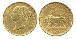 Victoria Queen, Gold, Mohur, 1841. About Extremely Fine, Very Rare.