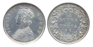 Victoria Queen, Silver, ¼ Rupee, 1861, Pattern, plain edge (Prid# 371). UNC, Extremely Rar