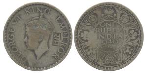 George VI, Silver, Rupee, 1940, Bombay Mint. Counter-marked Ram on obv behind the bust. Fi