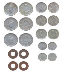 George VI, Lahore Mint, Set of 10 coins: Silver (8), Rupee, 1944 (2) and 1945; ½ Rupee, 19