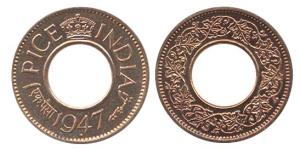 Copper, 1 Pice, 1947, Bombay Mint, Proof. Rare.