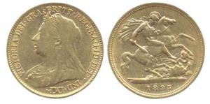 Great Britain, Victoria, Gold, ½ Sovereign, 1895, matured head type. Very Fine+