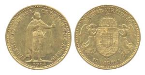 Hungary, Gold, 3.3 g, 10 Korona, 1904 KB (KM 485). About Extremely Fine.