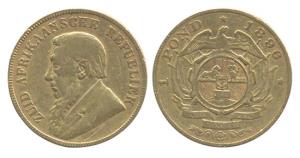 South Africa, Gold, 8.0 g, 1 Pond, 1896 (KM 10.2). About Very Fine.