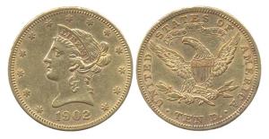 USA, Gold, 16.718 g, $ 10, 1902, Coronet Head, without In God We Trust motto (KM 102). Abo