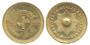 M/S Manilal Chimanlal & Co Bombay, Gold, rev: Diamond 1 Tola Fine Gold, Extremely Fine.