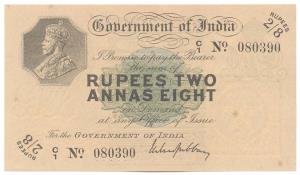 George V, Rupees 2 Annas 8 (2 & ½ Rupees), 1918, signed M. M. S. Gubbay, Prefix C for Calc