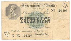 George V, Rupees 2 Annas 8 (2 & ½ Rupees), 1918, signed M. M. S. Gubbay, Prefix M for Madr