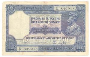 George V, Rupees 10, 2nd issue, 1926, signed J. B. Taylor, (Jhun #7.2). Slight top left ed