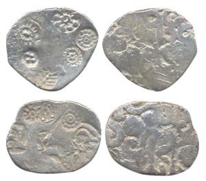 Punch-marked Coins, Kosala Janapada, Silver (2), Karshapana (Rajgor Series 58 & 64). About