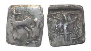 Indo-Scythians, Anonymous issue, Silver, 0.89 g, a horse looking back to left on obv and G