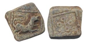 Satavahanas, Anonymous, 2nd century AD, Lead, 4.84 g, Lion attacking on to right on obv, a