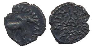 Western Kshatrapas, Rudrasimha I, Potin, Bull type with a bull standing to right on obv an