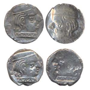 Western Kshatrapas, Silver (2), Karshapana, Lakhi or Brockage of obv. Very Fine, Scarce. (