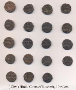 Hindu Coins of Kashmir, 19 rulers: Torman, Parvagupta, Nandigupta, Abhimanyugpta, Tribhuva