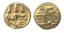 Vijayanagara Empire, Thirumala Raya, Ram-Lakshman-Sita type, Gold, ½ Pagoda or ½ Varaha. T