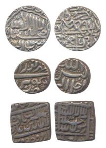 Akbar, Silver (3), Rupee, Kalima type, Jaunpur and Urdu Zafat Qarin Mints; Allahu Akbar ty