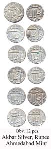 Akbar, Silver (12), Rupee, Ahmedabad Mint, Set of 12 different Ilahi Months in the series 