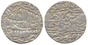 Akbar, Silver, Rupee, Jaunpur Mint, Kalima type, AH 977. Test marks, About Very Fine, Scar